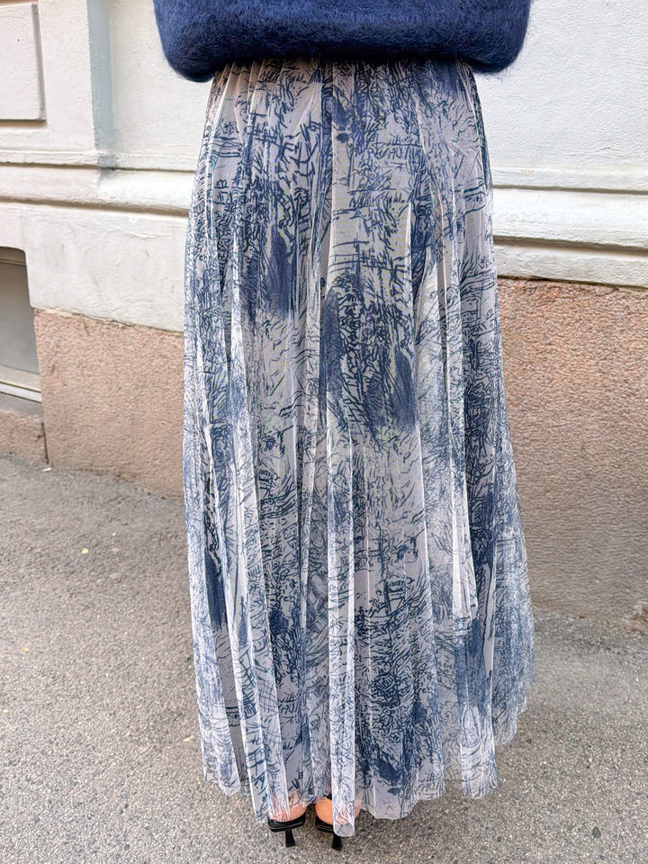 Tyll Print Midi Skirt Navy