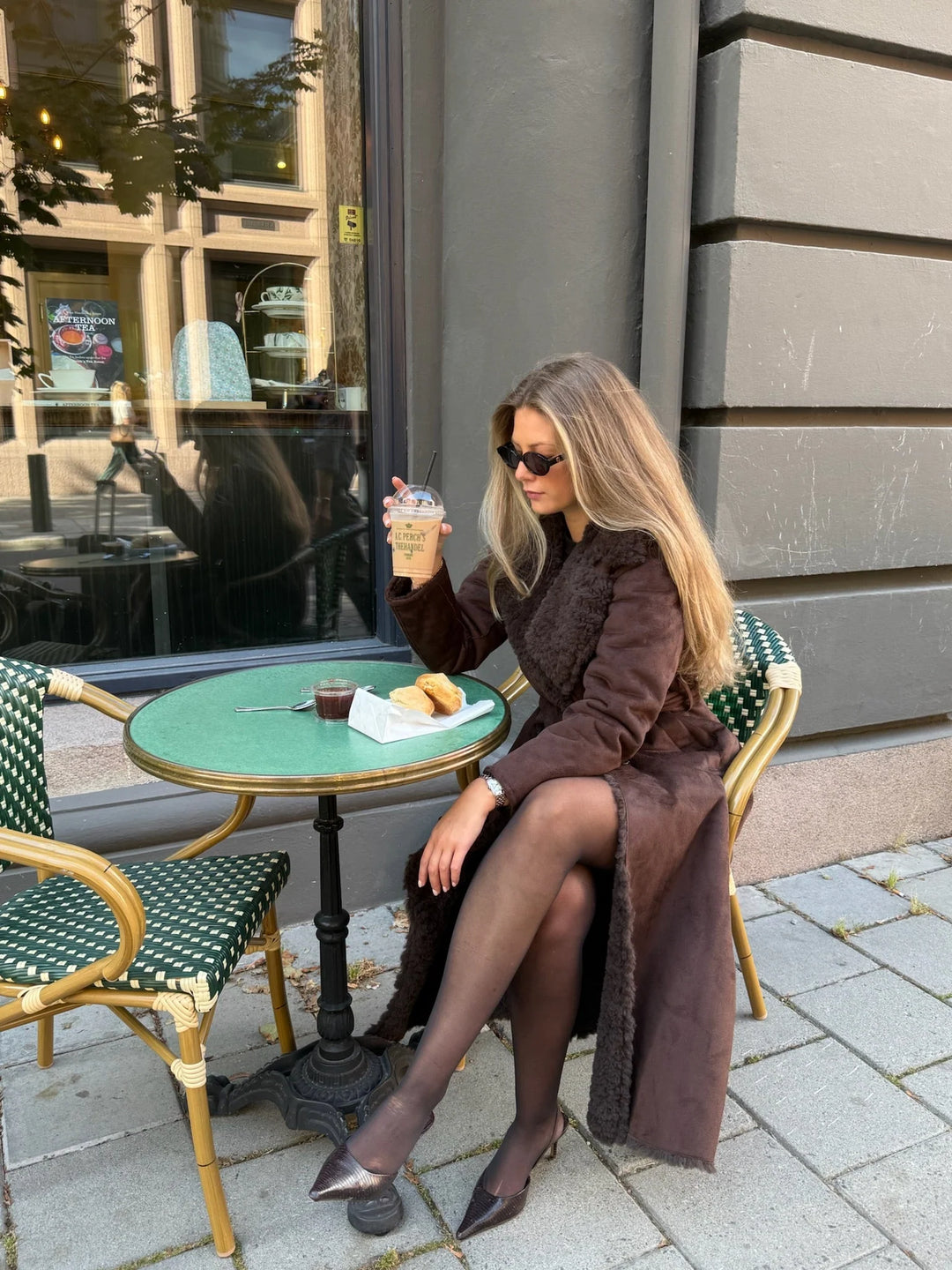 Elin Shearling Long Coat Brown
