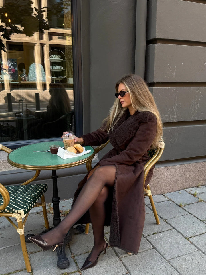 Elin Shearling Long Coat Brown