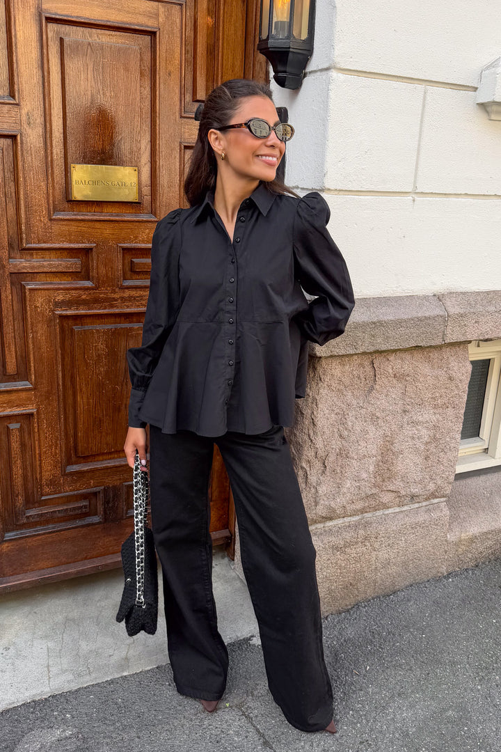 Poplin Peplum Blouse Black