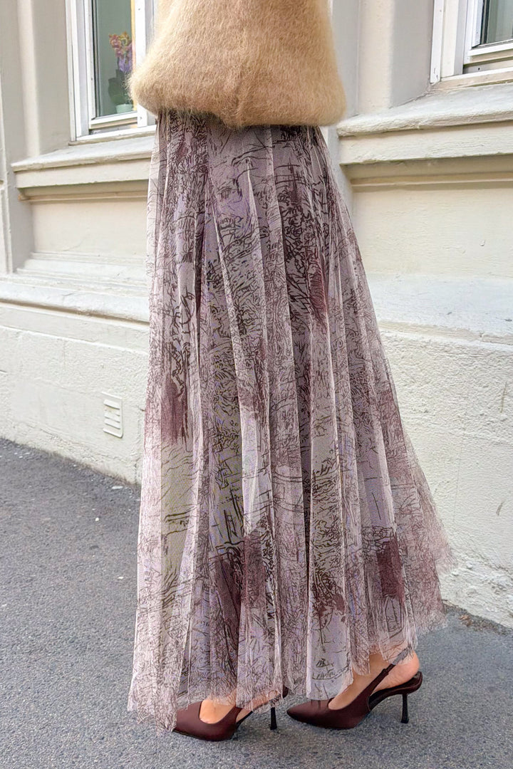 Tyll Print Midi Skirt Choco