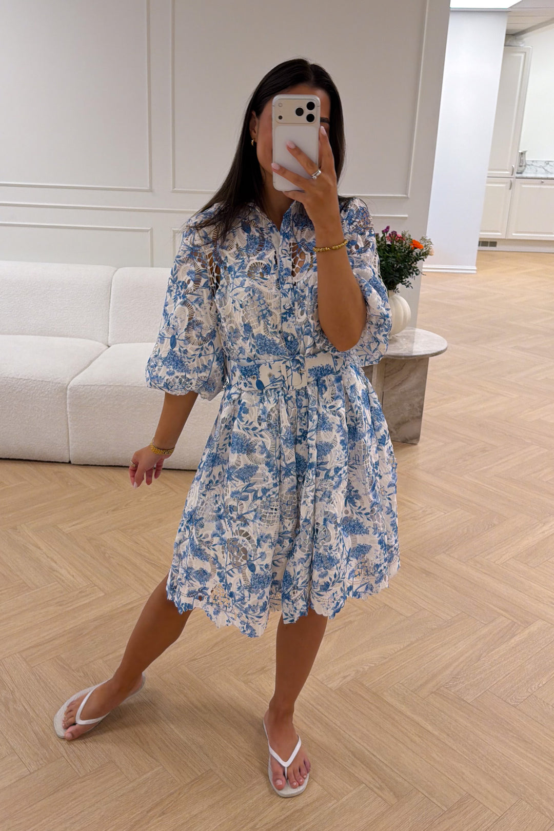 Clover Embroidery Dress Blue