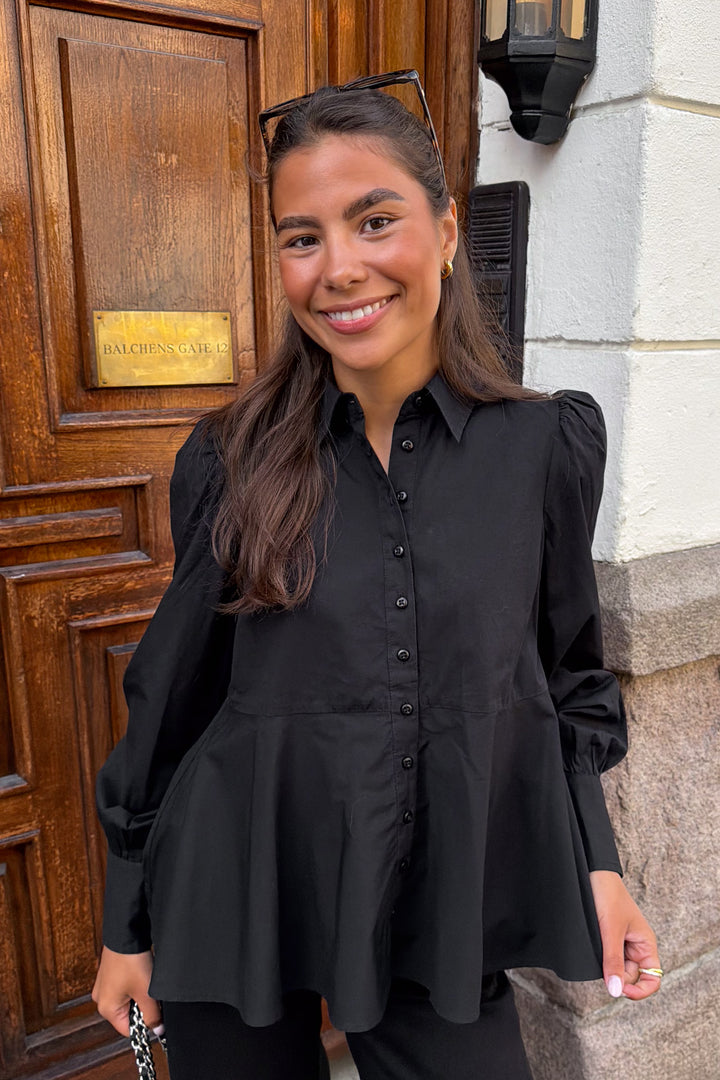 Poplin Peplum Blouse Black