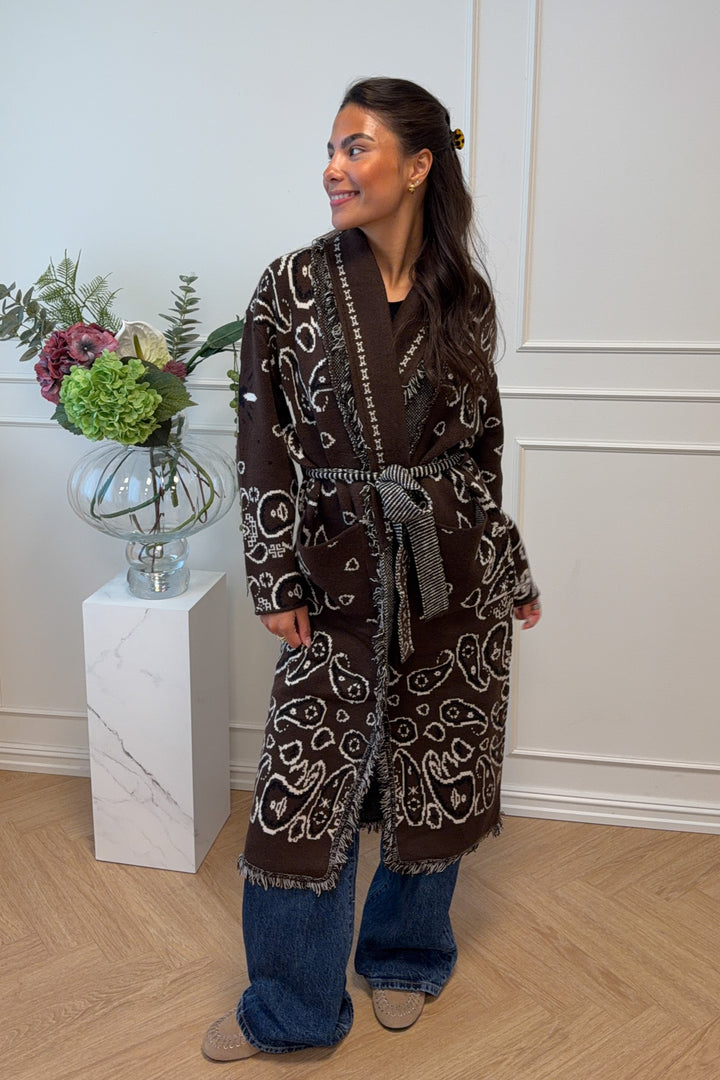 Maxi Fringe Cardigan Brown