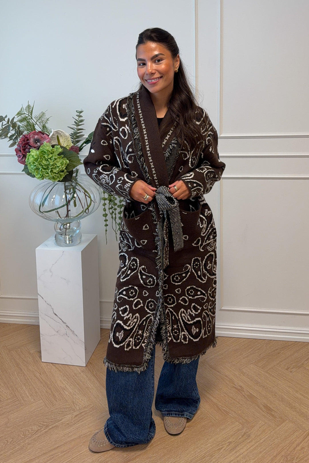 Maxi Fringe Cardigan Brown