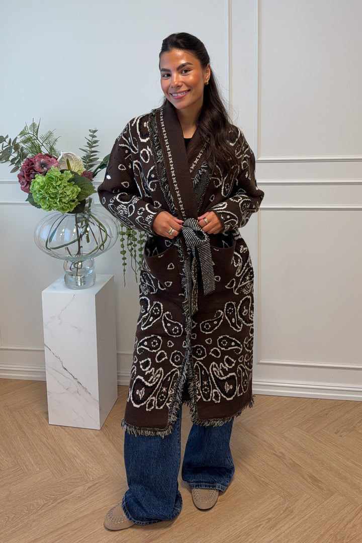 Maxi Fringe Cardigan Brown