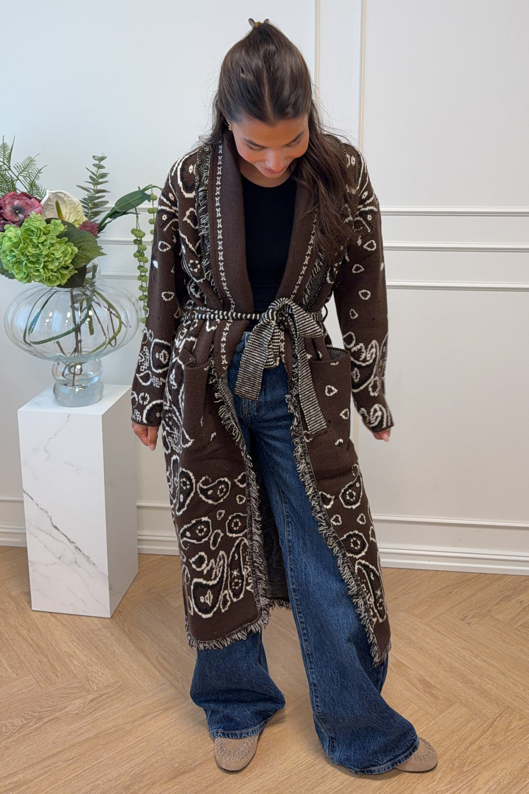Maxi Fringe Cardigan Brown