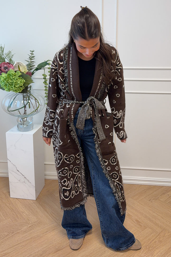 Maxi Fringe Cardigan Brown