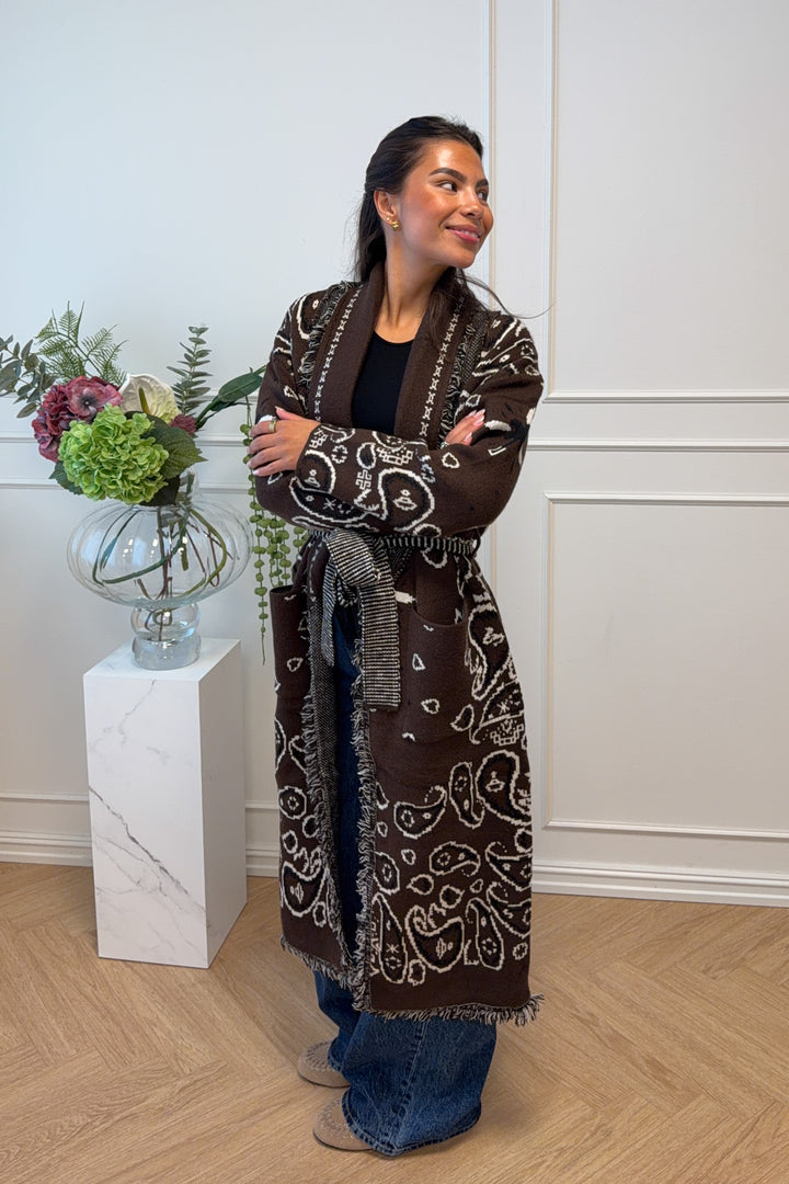 Maxi Fringe Cardigan Brown