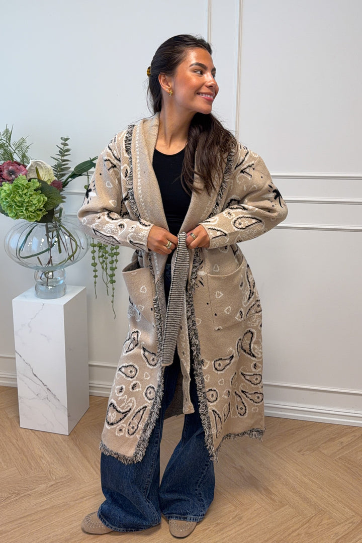 Maxi Fringe Cardigan Beige