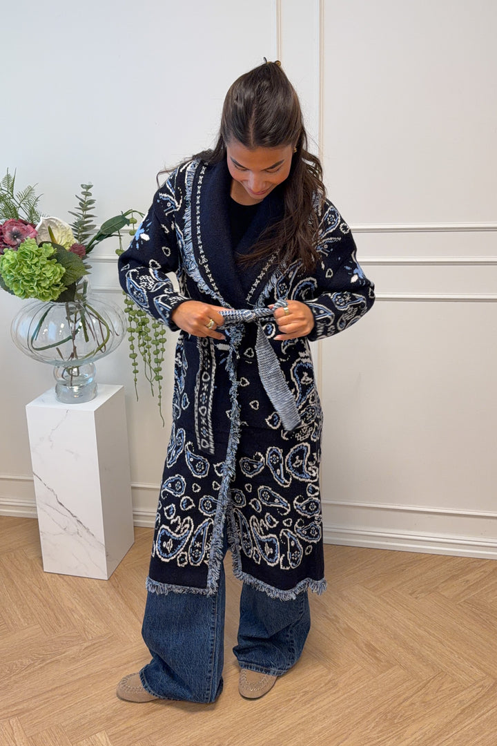 Maxi Fringe Cardigan Navy