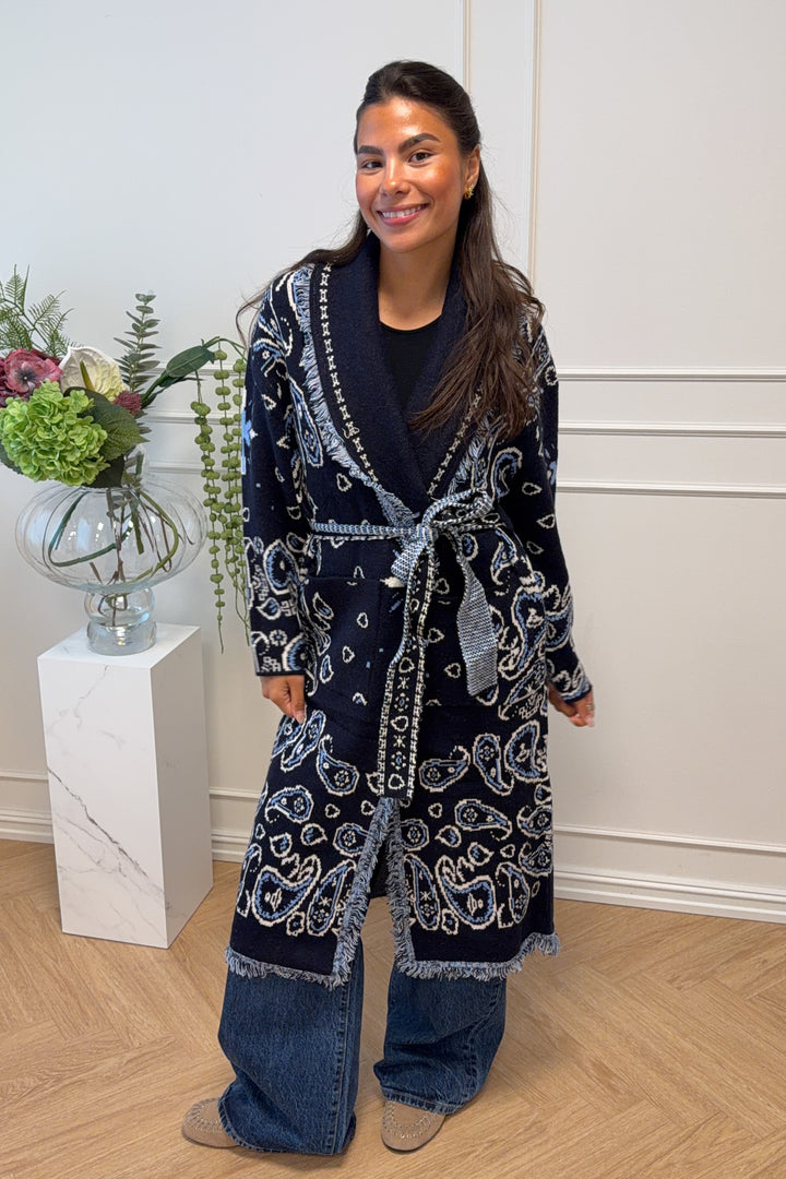 Maxi Fringe Cardigan Navy