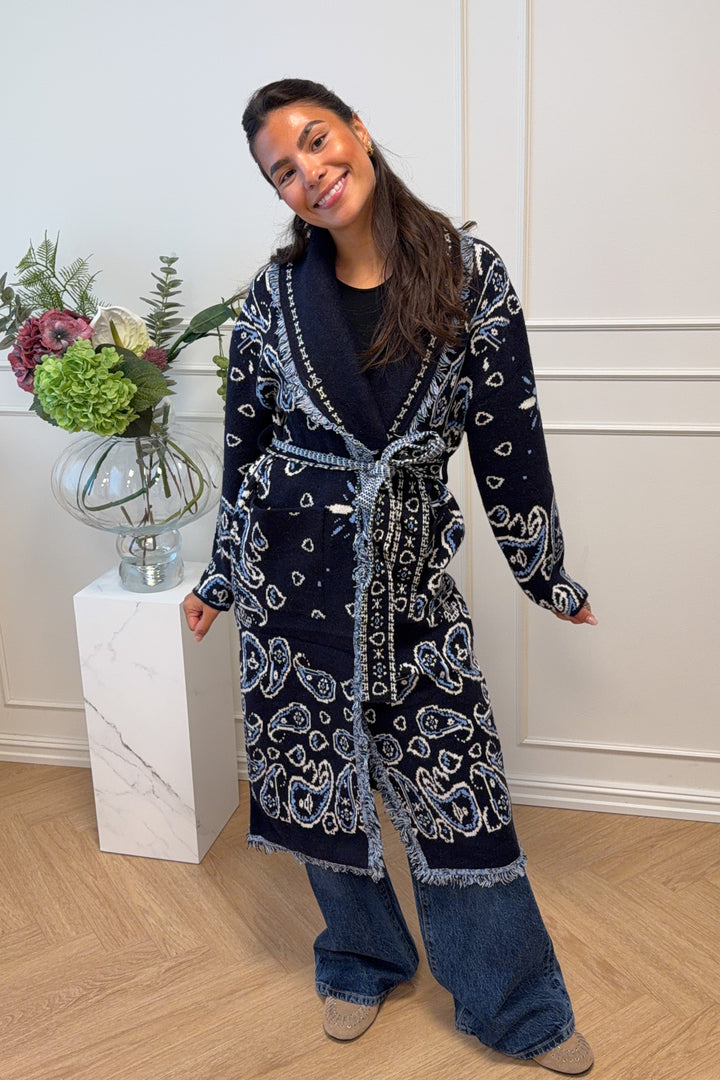 Maxi Fringe Cardigan Navy