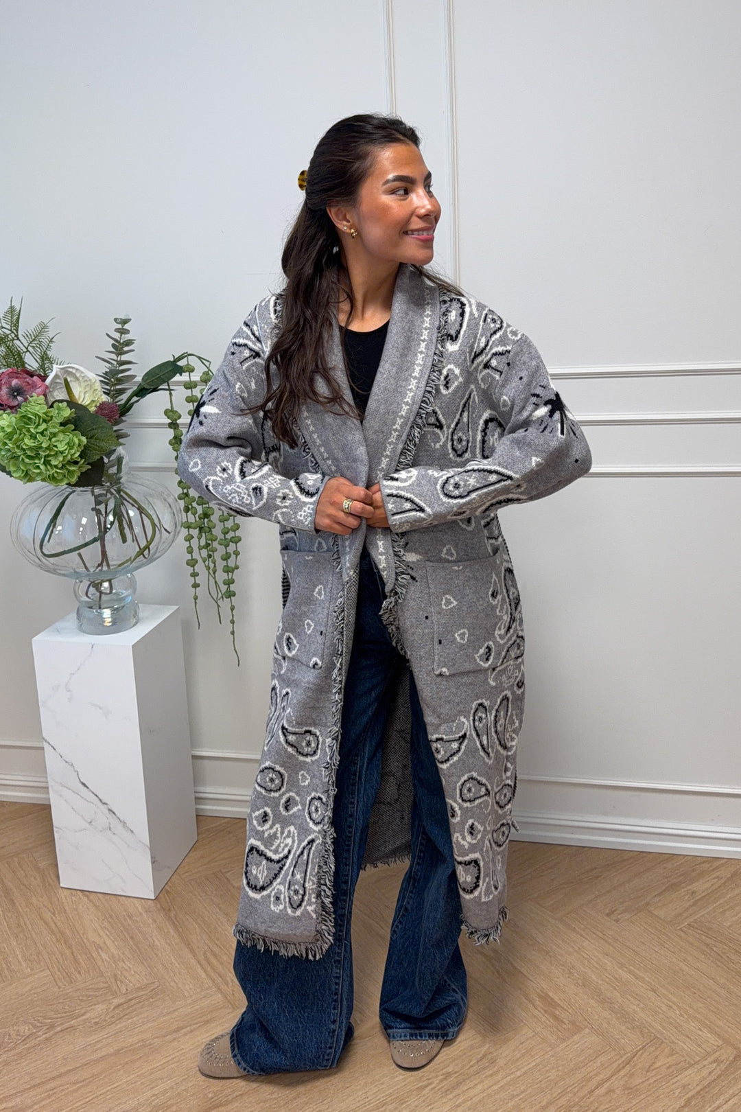 Maxi Fringe Cardigan Grey
