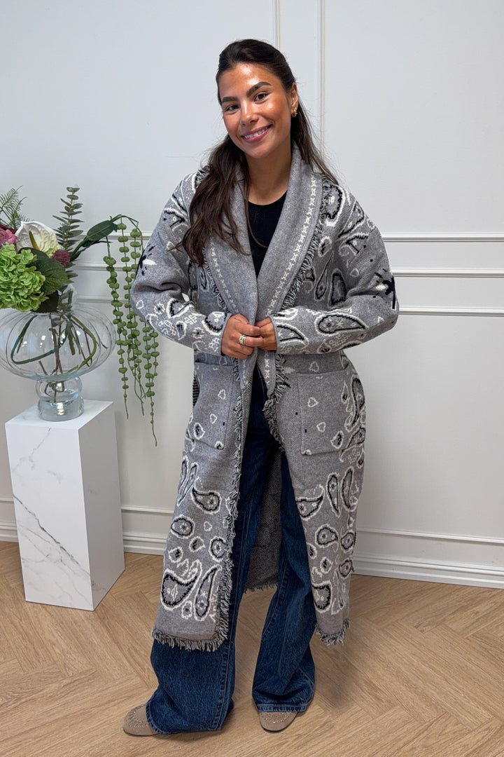 Maxi Fringe Cardigan Grey