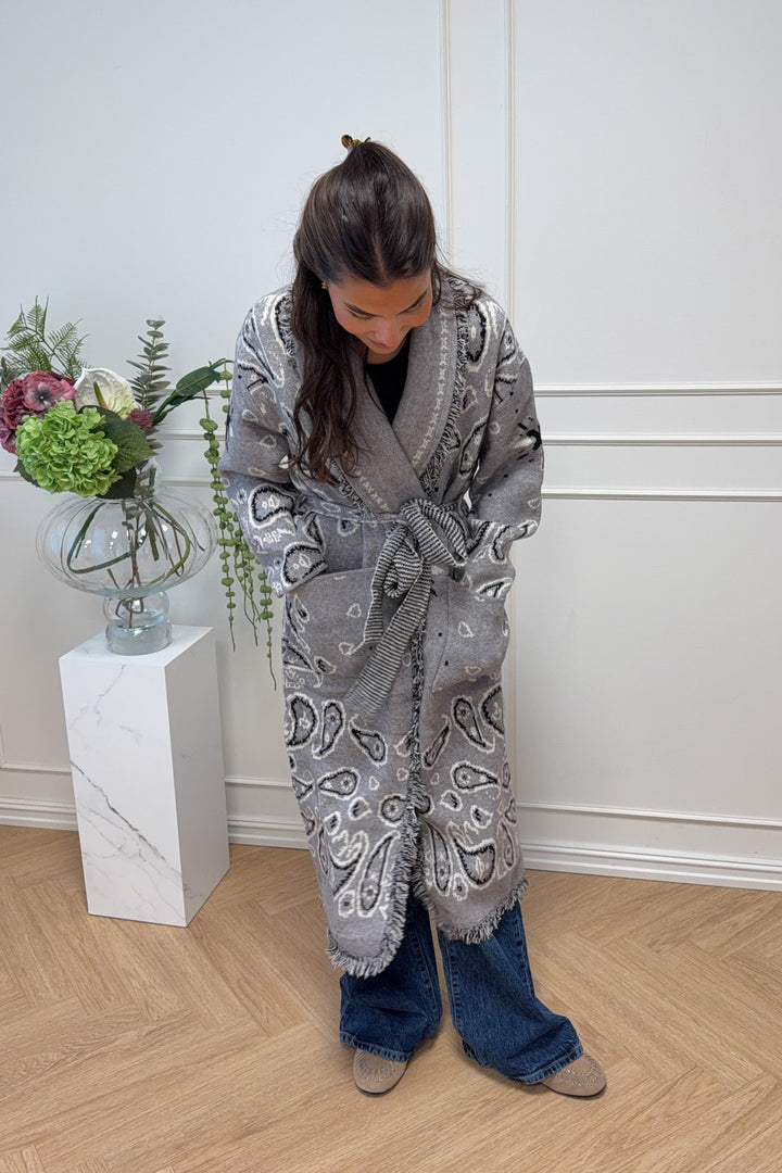 Maxi Fringe Cardigan Grey