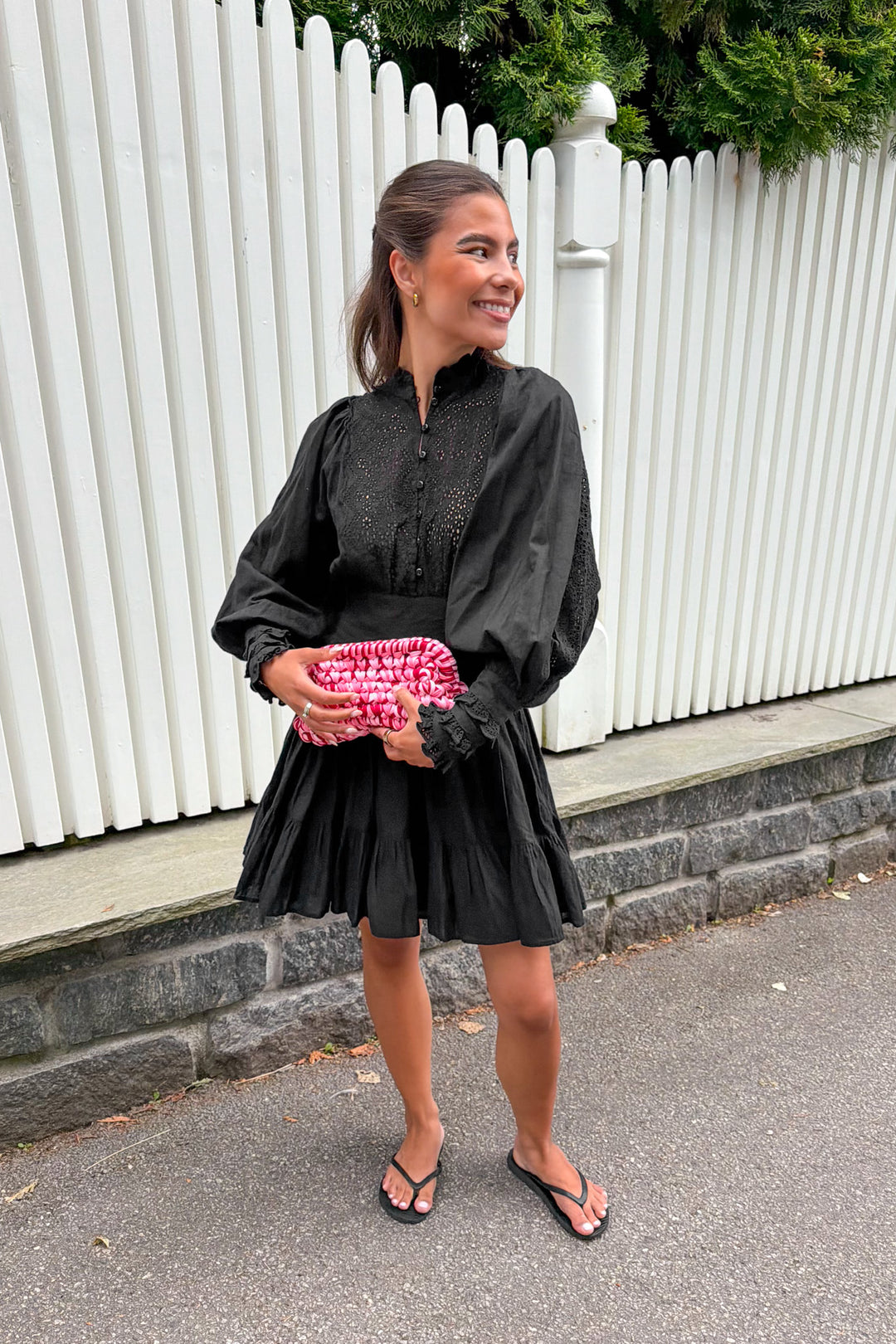 Cotton Slub Mini Dress Black