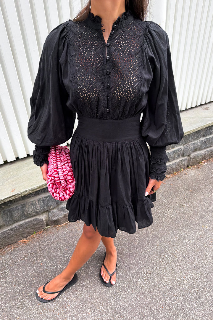 Cotton Slub Mini Dress Black