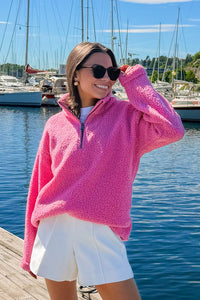 Annie Zip Sweater Bright Pink