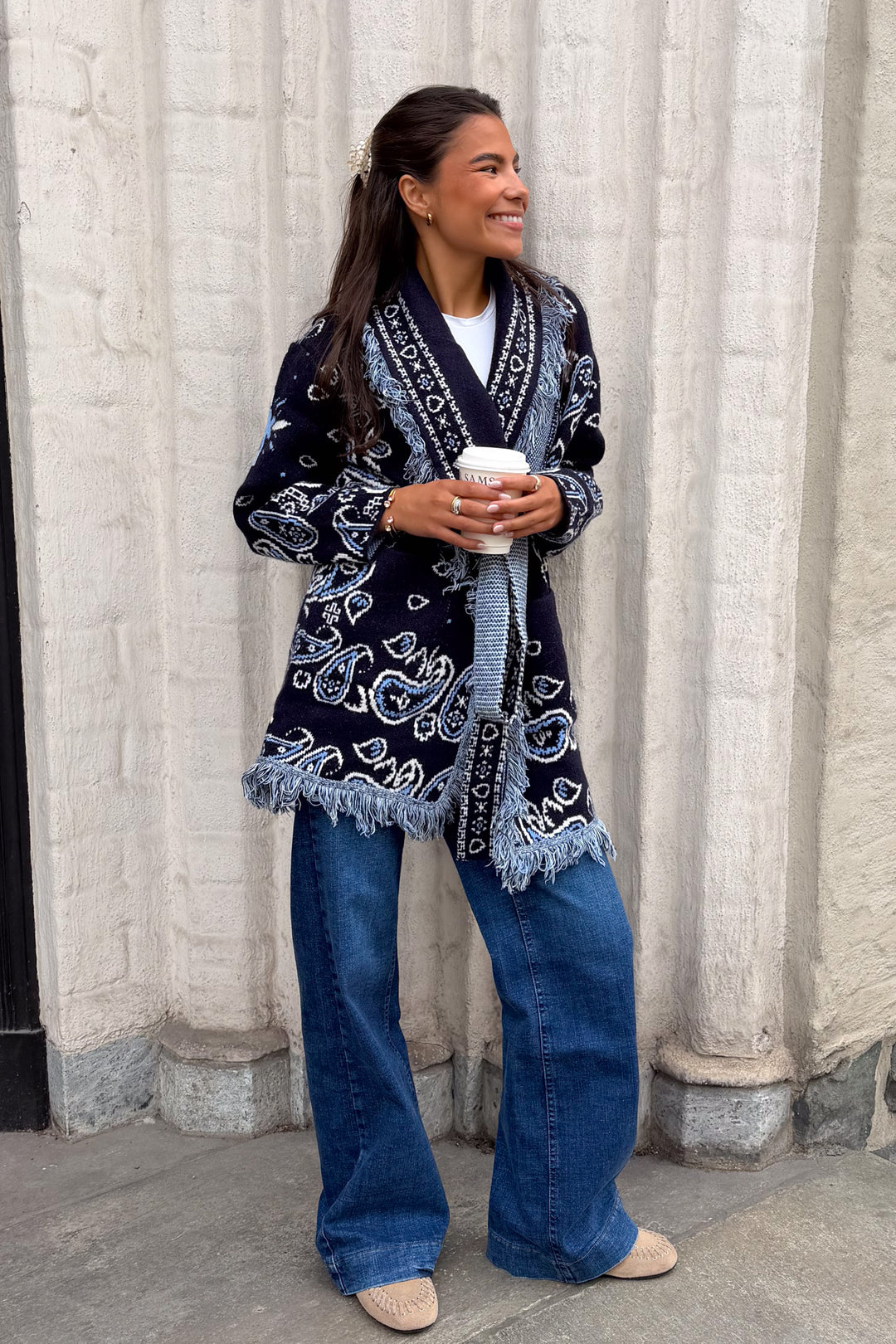 Paisley Frill Cardigan Navy