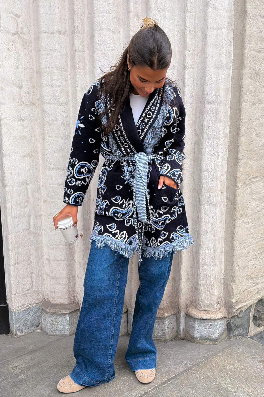 Paisley Frill Cardigan Navy