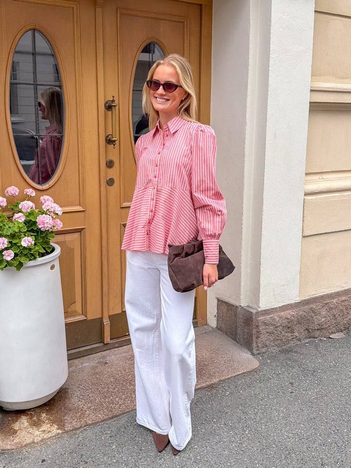 Poplin Peplum Blouse White Stripes