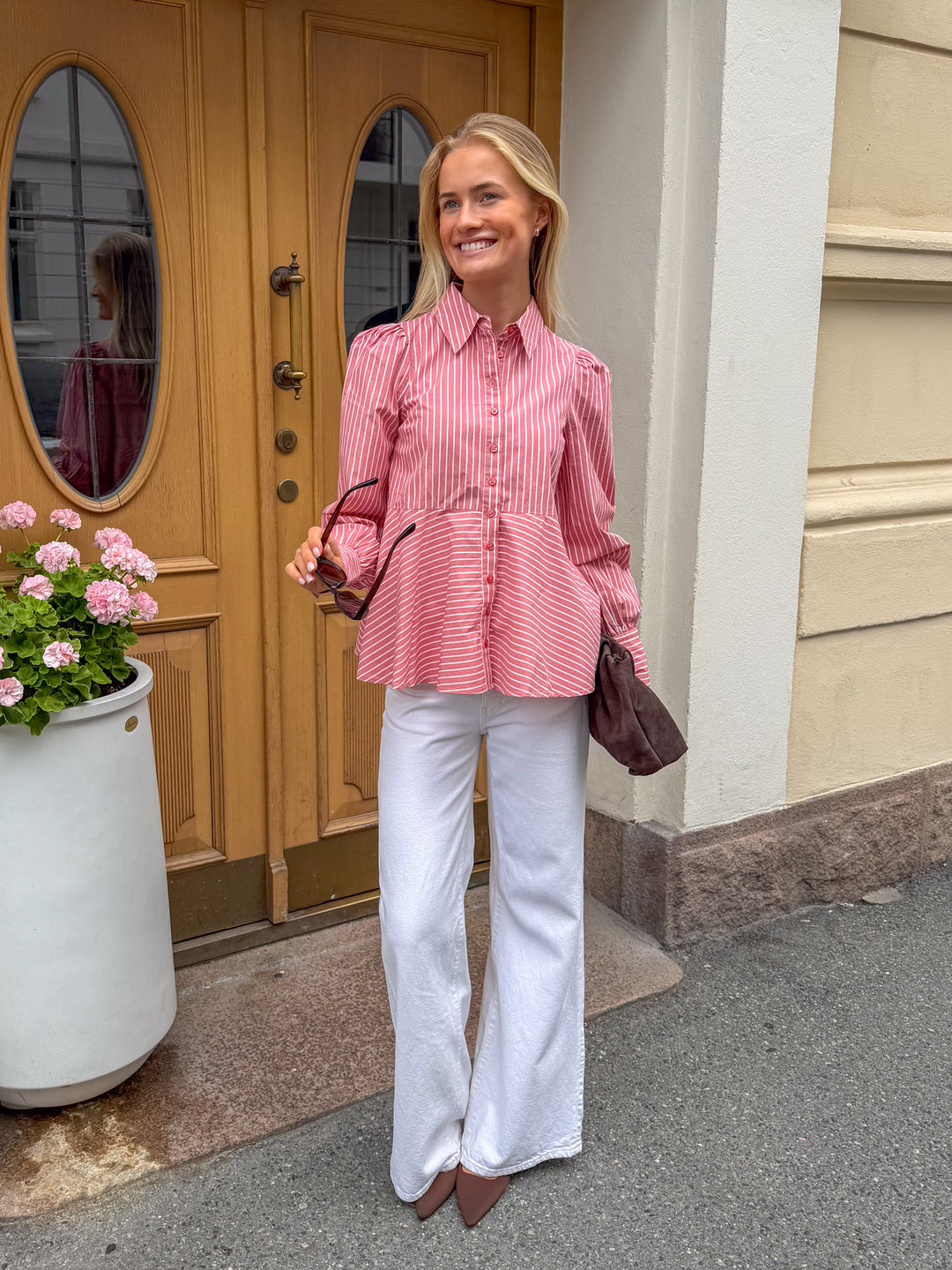 Poplin Peplum Blouse White Stripes