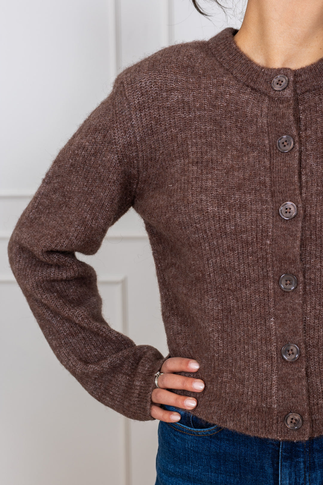 Sia Ras Ls Knit Cropped Cardigan Fungi