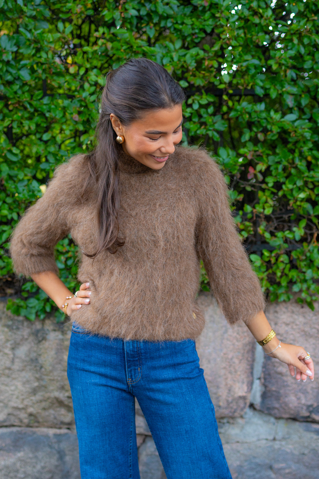Hairy Knit Turtleneck Brown