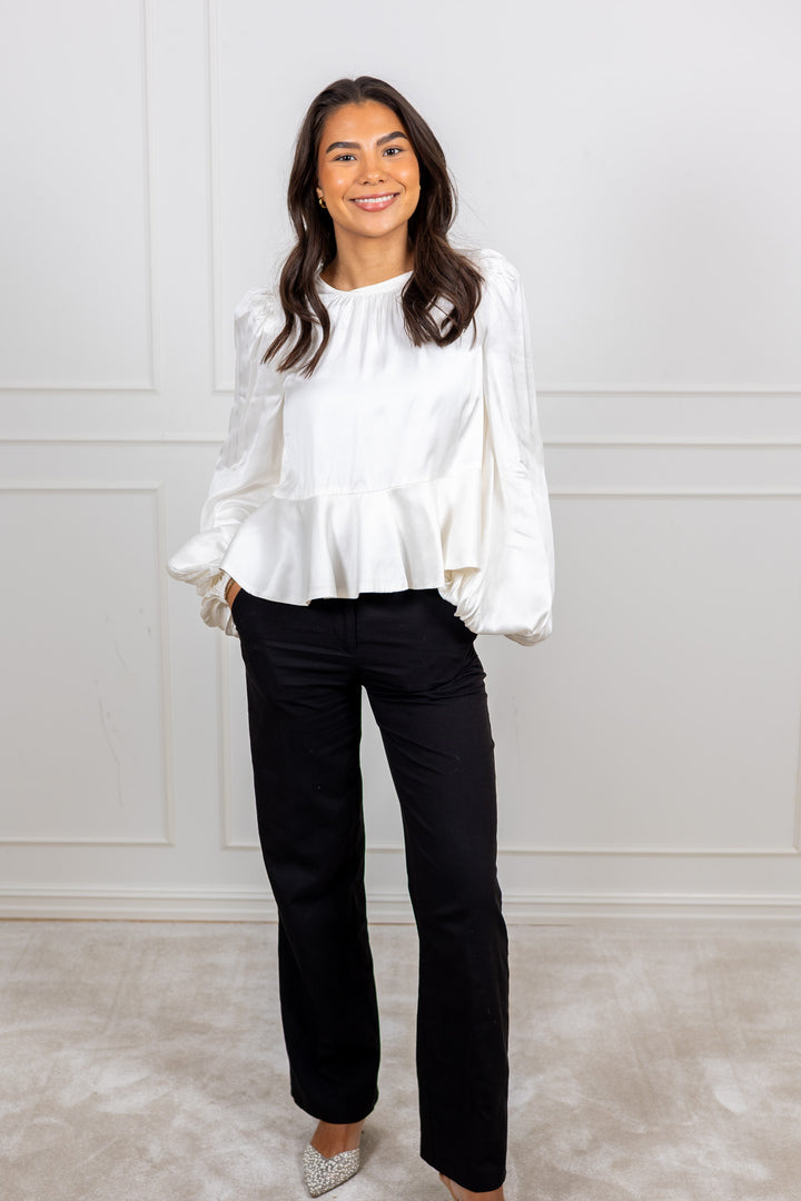 Satin Flounce Top Off White