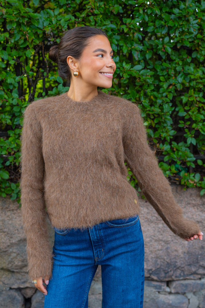 Hairy Knit Sweater Brown