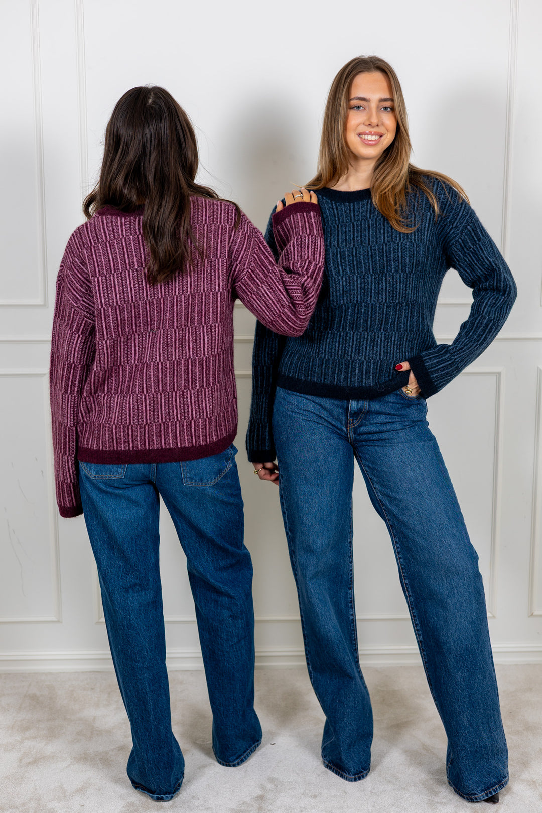 Alva Ls Knit Stripe O-Neck Fig Ligther Fig