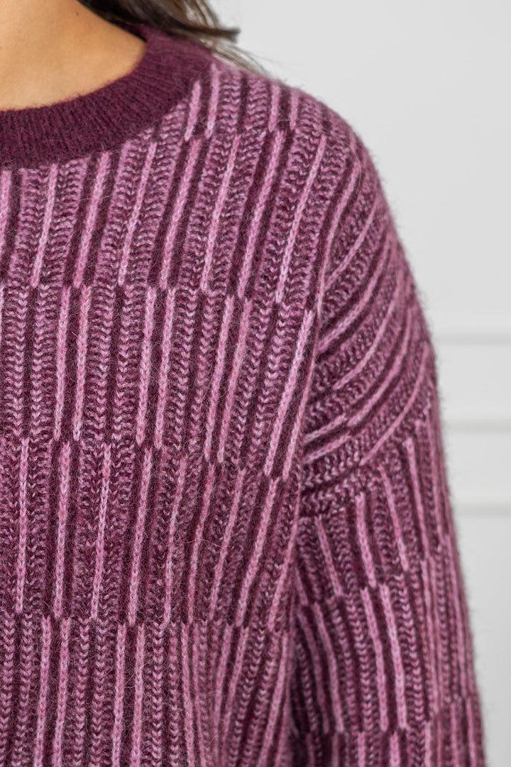 Alva Ls Knit Stripe O-Neck Fig Ligther Fig