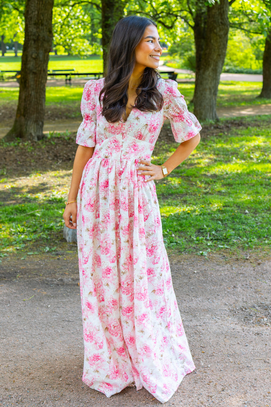 Evie Maxi Dress Peony Pop Pink
