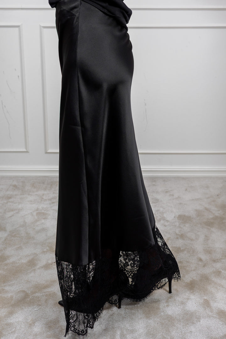 Lumine Sateen Midi Skirt Black