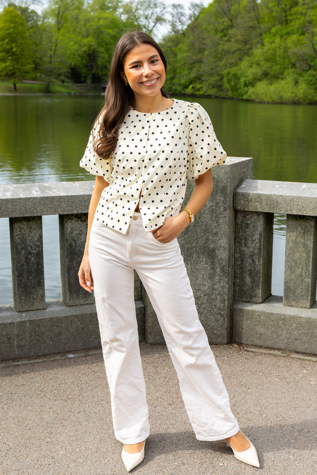 Anela Dot Blouse White