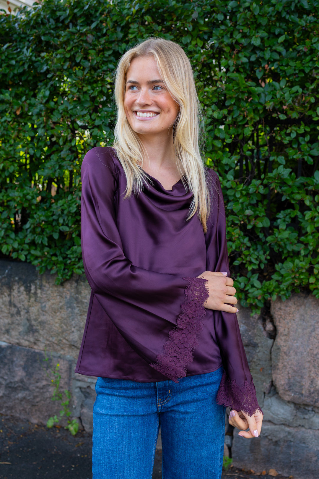 Satin Drape Top Burgundy