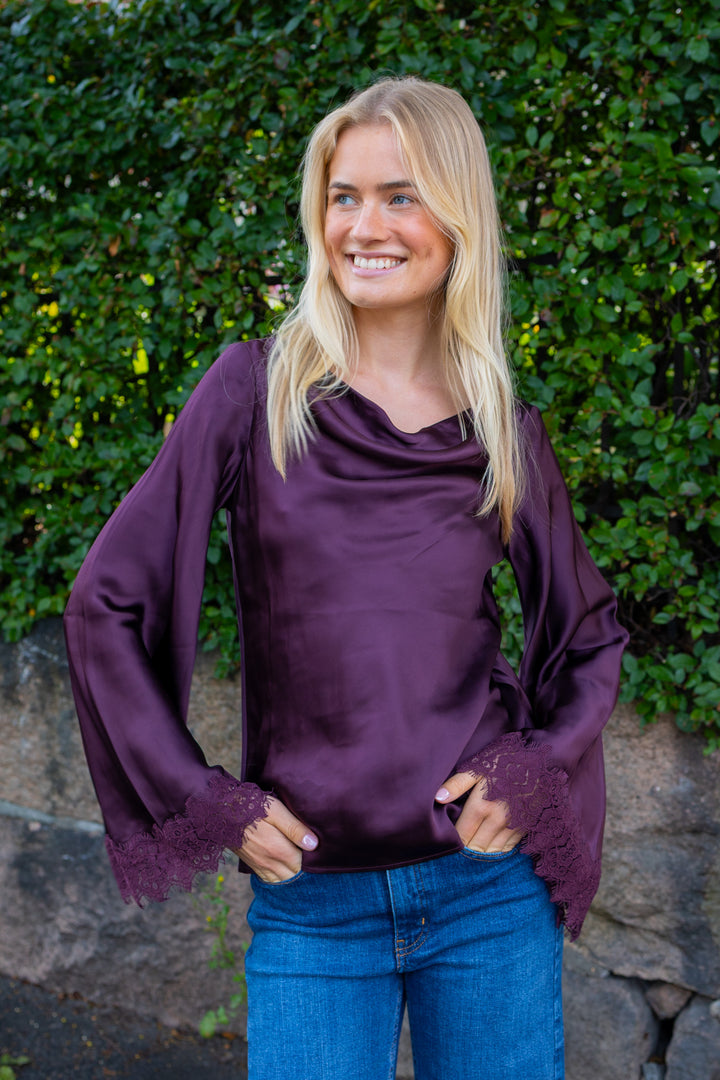 Satin Drape Top Burgundy