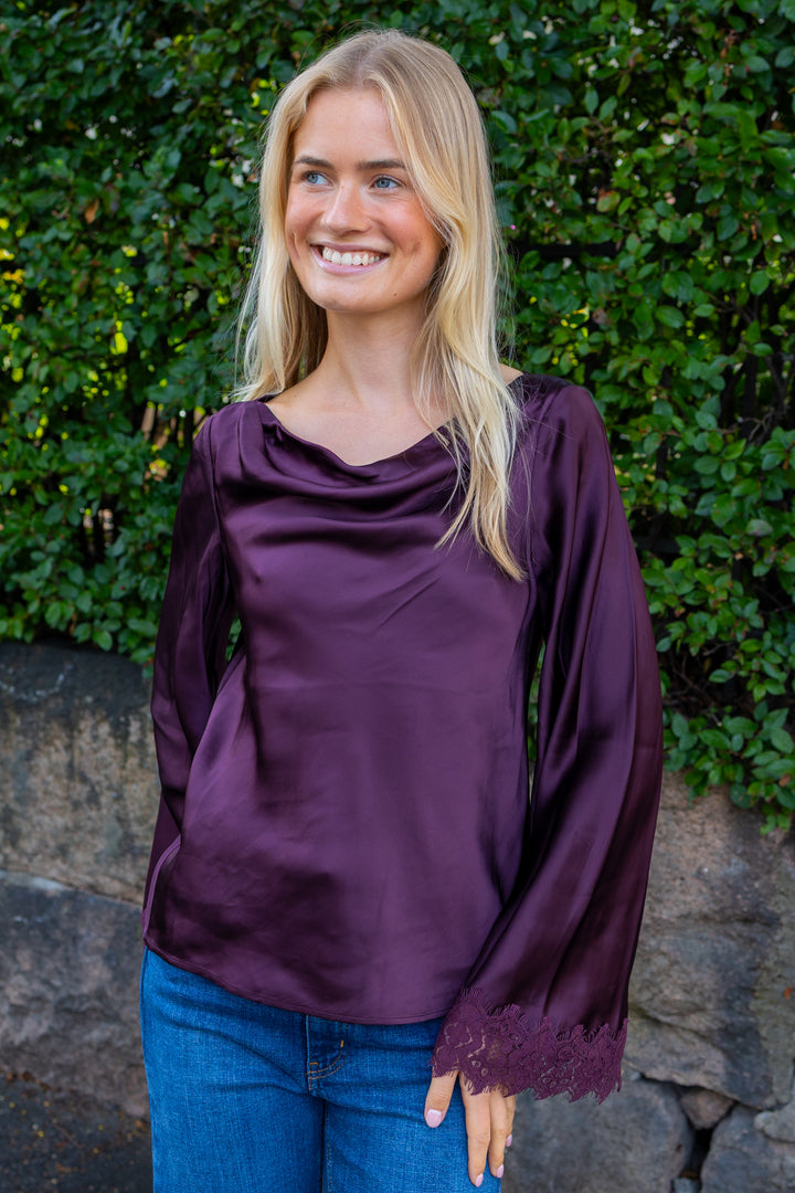 Satin Drape Top Burgundy