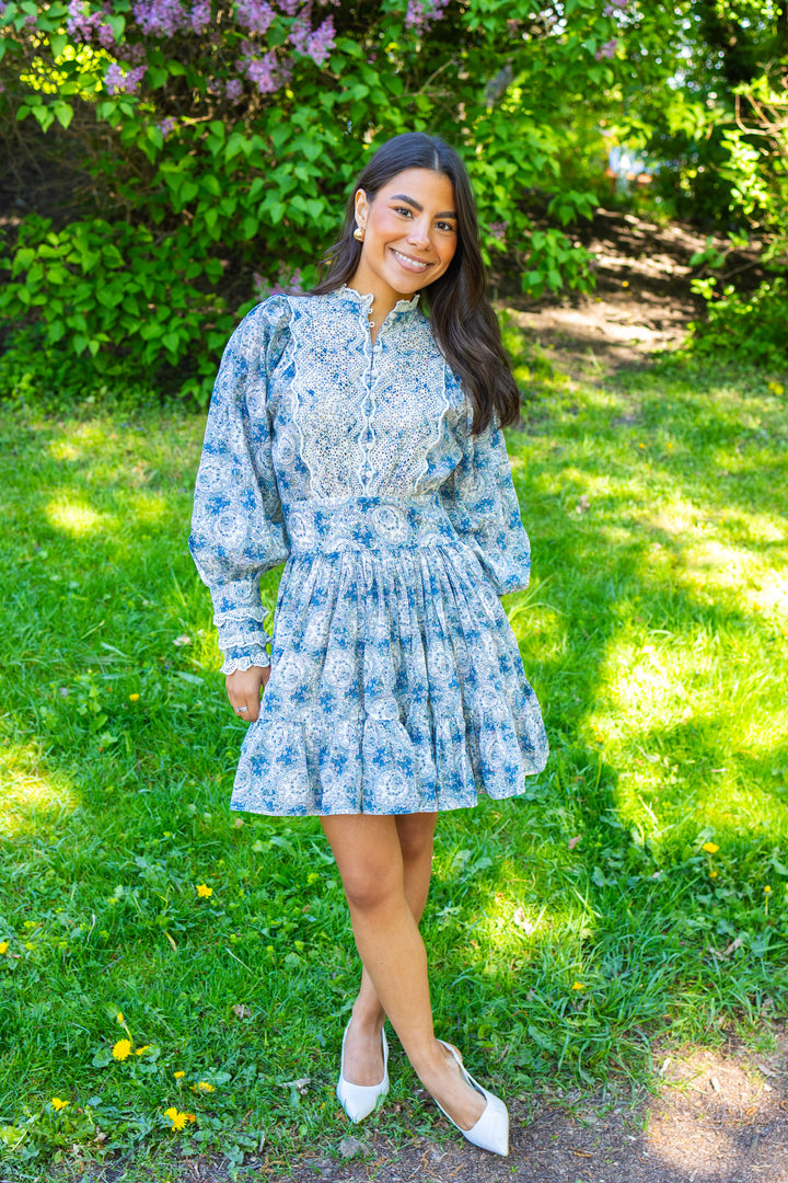 Cotton Slub Mini Dress Blue Paisley