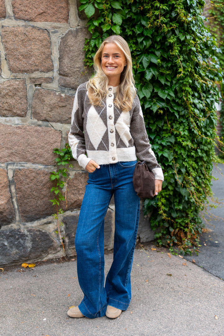 Johi Ls Wool Blend Cardigan Oatmeal Taupe Gray + Pristine Harlequin