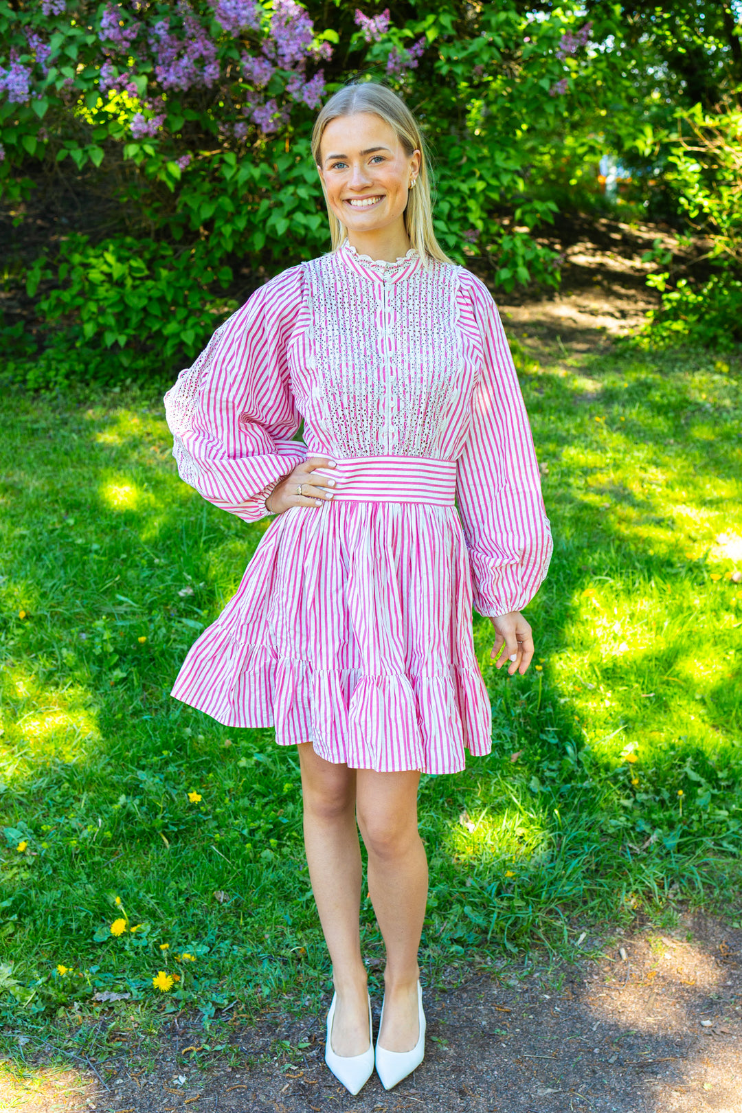 Seersucker Mini Dress Pink Stripe