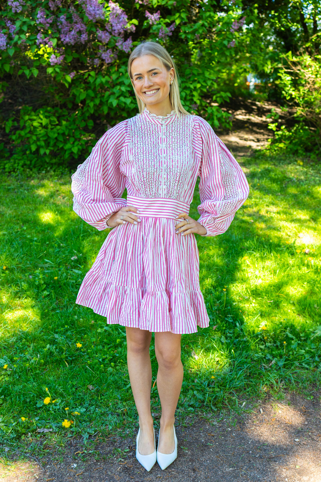 Seersucker Mini Dress Pink Stripe