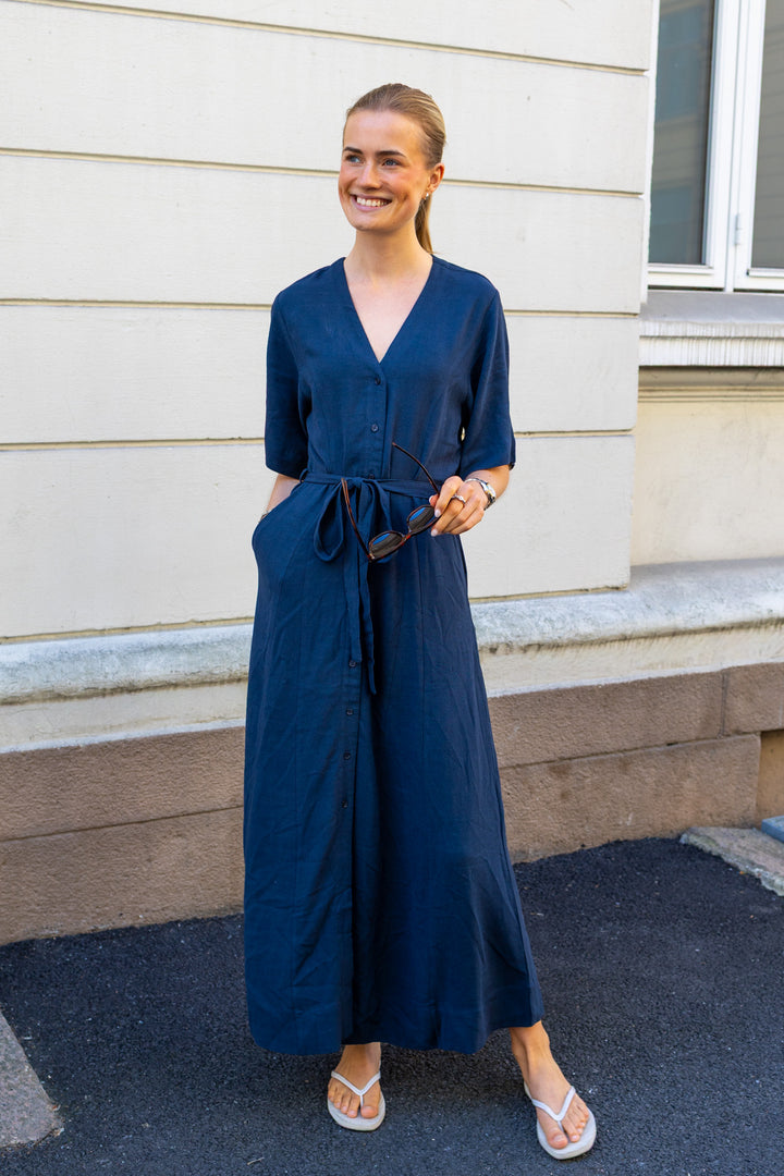 Viva Regular Linen Blend Dress Dark Sapphire