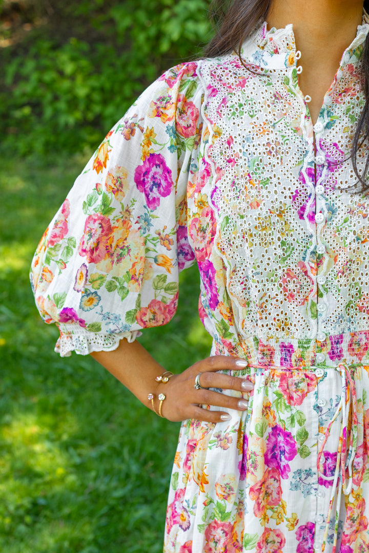 Cotten Slub Midi Dress Flora