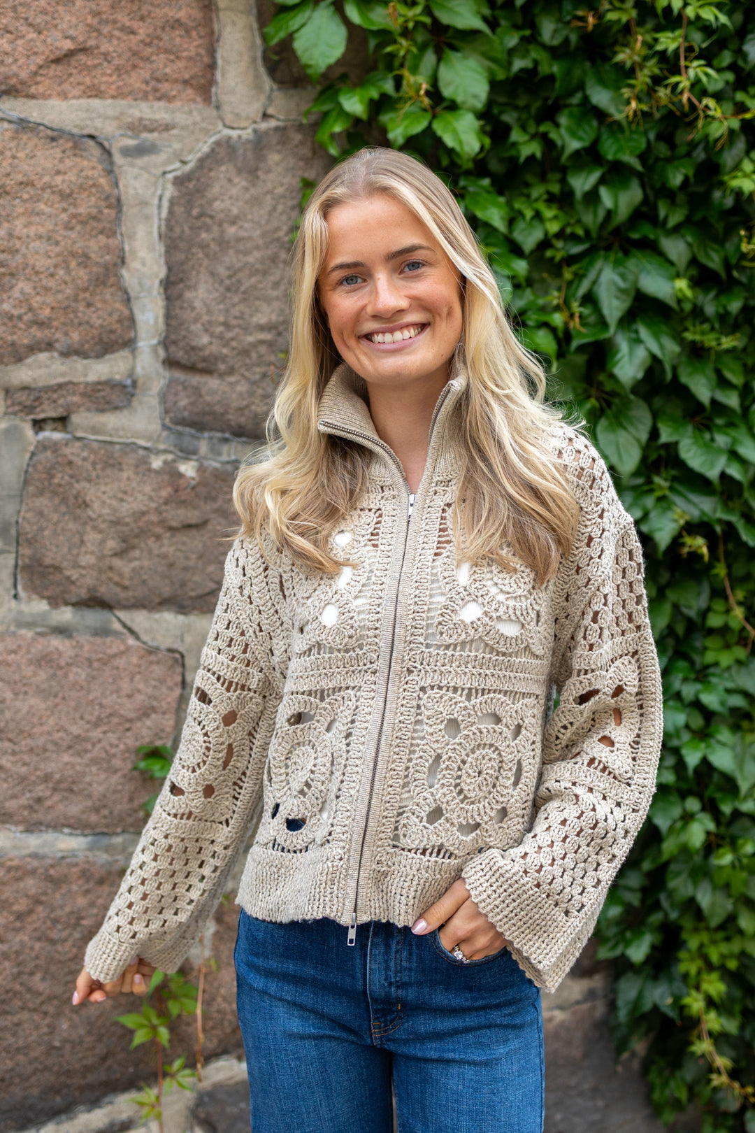 Crosette Knit Cardigan Camel