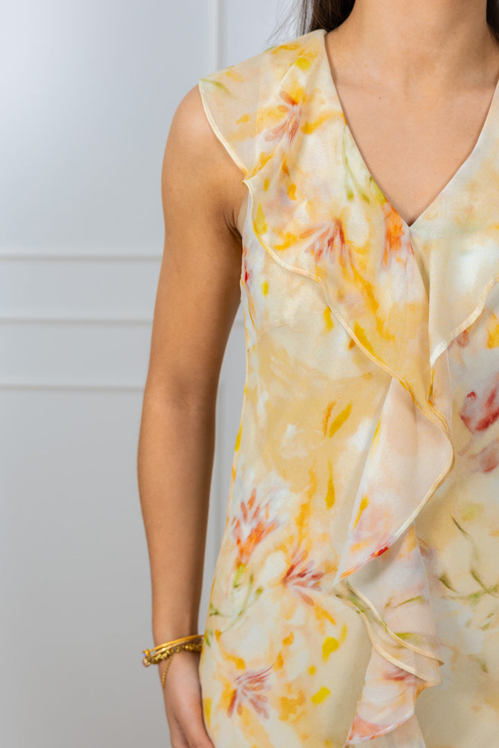 Zella Chiffon Print Dress Dusty Yellow