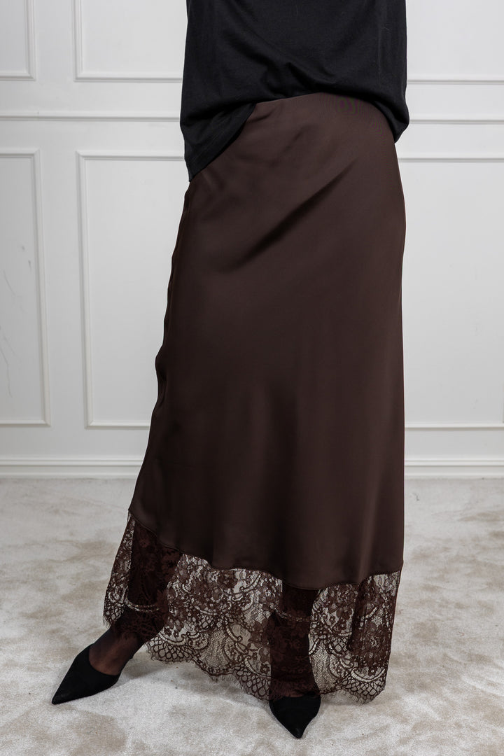 Lumine Sateen Midi Skirt Choco