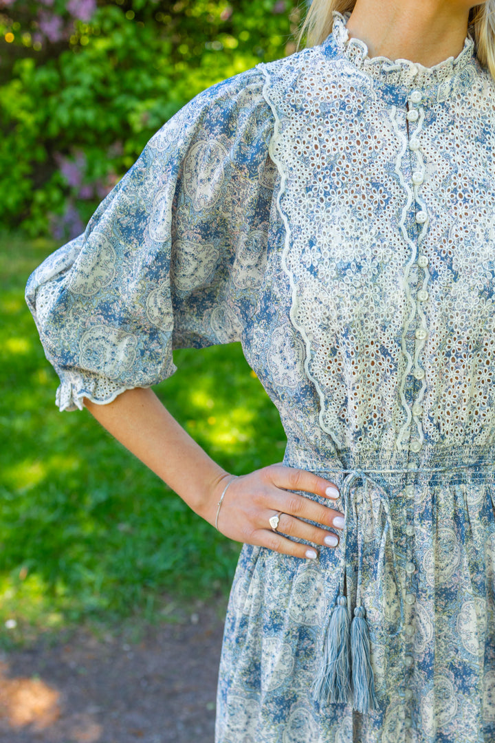 Cotten Slub Midi Dress Blue Paisley