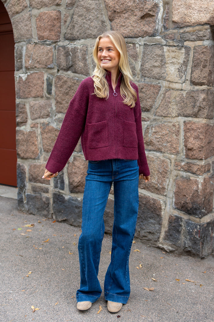 Sia Ras Ls Knit Zipper Cardigan Tawny Port